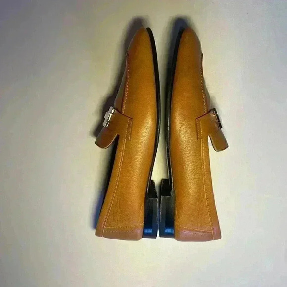 HERMES Paris Loafer 37 7 H Logo Silver Buckle Mules Natural Tan Black Sole - Picture 5 of 12